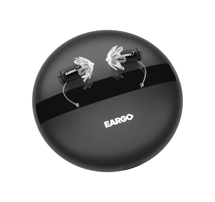 OMRON EARGO 7 左耳+右耳[20-60デシベル]、20時間使用可能、防水IPX7、セルフクリーニング充電コンパートメント。